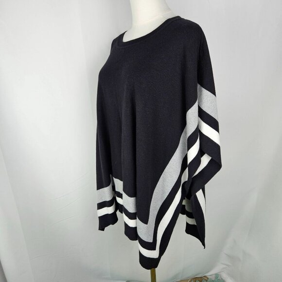 Talbots Black & White Stripe Crewneck Poncho Sweater Medium Large - Picture 3 of 8